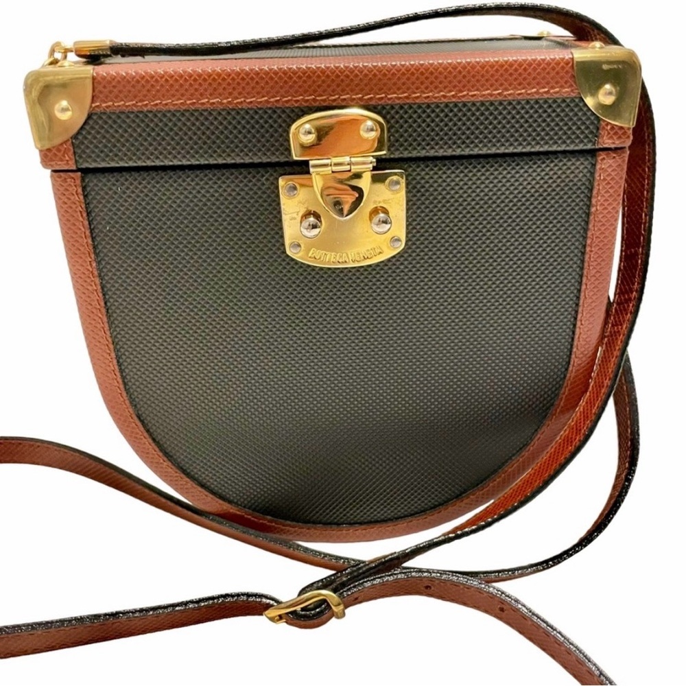 Bottega Veneta Vintage Black and Brown Leather Crossbody Handbag Shoulder Bag